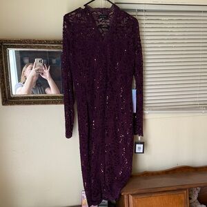 MARINA Elegant Long Sleeve Lace Dress - Rich Purple